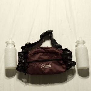 Vintage 1990s Burgundy Coleman Fanny Pack with Waterbottles